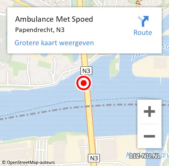 Locatie op kaart van de 112 melding: Ambulance Met Spoed Naar Papendrecht, N3 op 29 maart 2024 15:31
