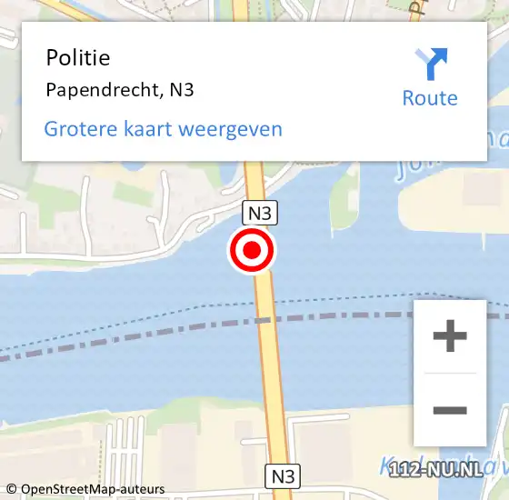 Locatie op kaart van de 112 melding: Politie Papendrecht, N3 op 29 maart 2024 15:33