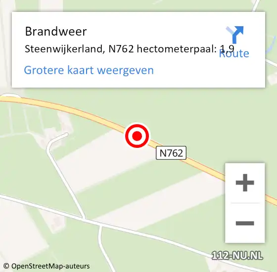 Locatie op kaart van de 112 melding: Brandweer Steenwijkerland, N762 hectometerpaal: 1,9 op 29 maart 2024 16:04