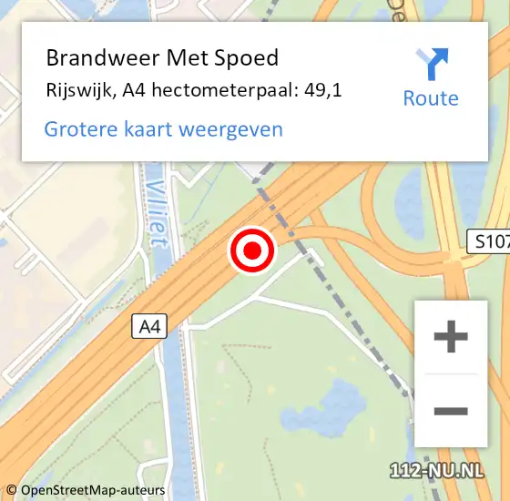 Locatie op kaart van de 112 melding: Brandweer Met Spoed Naar Rijswijk, A4 hectometerpaal: 49,1 op 29 maart 2024 16:09