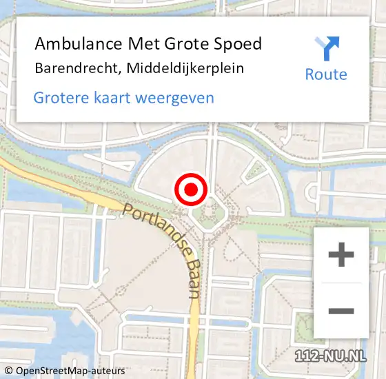 Locatie op kaart van de 112 melding: Ambulance Met Grote Spoed Naar Barendrecht, Middeldijkerplein op 29 maart 2024 16:49