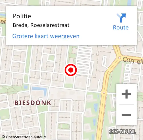 Locatie op kaart van de 112 melding: Politie Breda, Roeselarestraat op 29 maart 2024 17:14
