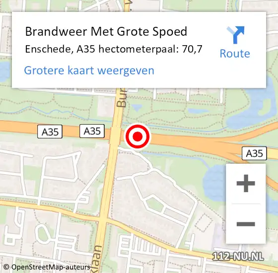 Locatie op kaart van de 112 melding: Brandweer Met Grote Spoed Naar Enschede, A35 hectometerpaal: 70,7 op 29 maart 2024 19:16