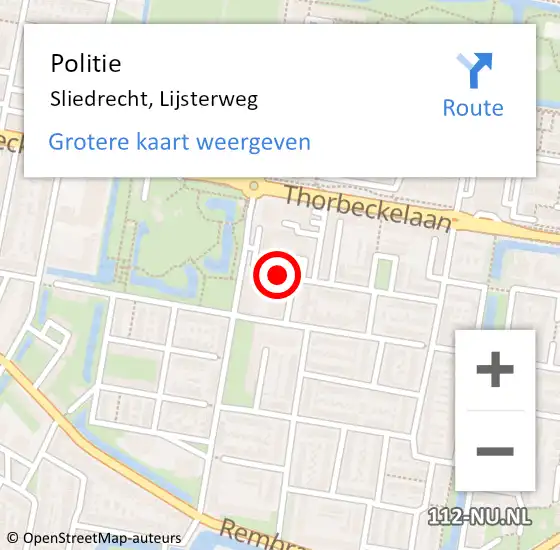 Locatie op kaart van de 112 melding: Politie Sliedrecht, Lijsterweg op 29 maart 2024 19:29