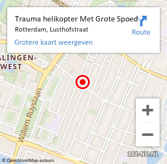Locatie op kaart van de 112 melding: Trauma helikopter Met Grote Spoed Naar Rotterdam, Lusthofstraat op 29 maart 2024 20:08