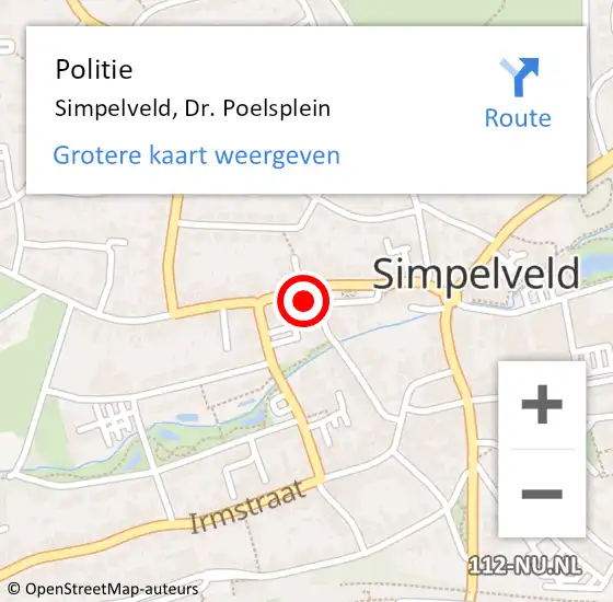 Locatie op kaart van de 112 melding: Politie Simpelveld, Dr. Poelsplein op 29 maart 2024 20:18