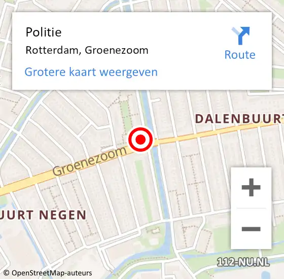 Locatie op kaart van de 112 melding: Politie Rotterdam, Groenezoom op 29 maart 2024 21:01