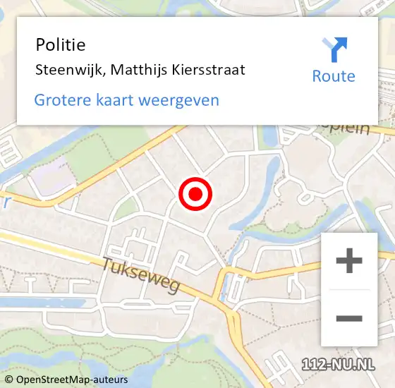 Locatie op kaart van de 112 melding: Politie Steenwijk, Matthijs Kiersstraat op 29 maart 2024 21:05