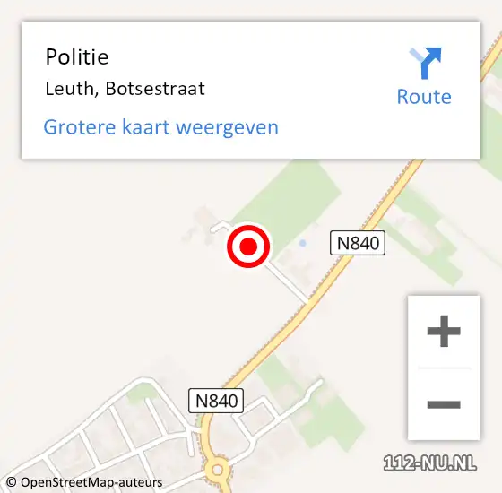 Locatie op kaart van de 112 melding: Politie Leuth, Botsestraat op 29 maart 2024 21:25