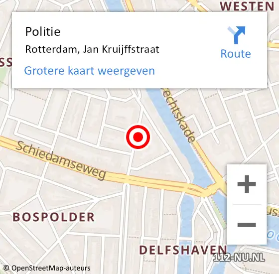 Locatie op kaart van de 112 melding: Politie Rotterdam, Jan Kruijffstraat op 29 maart 2024 21:32