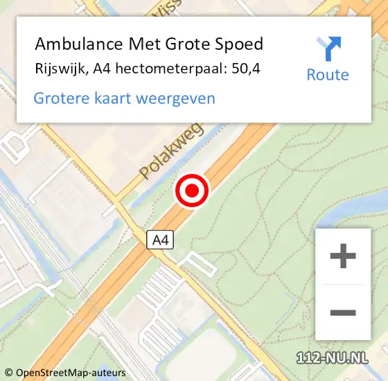 Locatie op kaart van de 112 melding: Ambulance Met Grote Spoed Naar Rijswijk, A4 hectometerpaal: 50,4 op 29 maart 2024 21:46