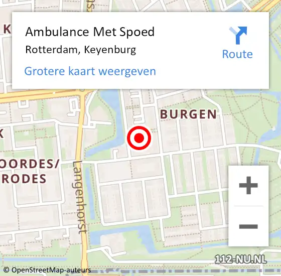 Locatie op kaart van de 112 melding: Ambulance Met Spoed Naar Rotterdam, Keyenburg op 29 maart 2024 23:45