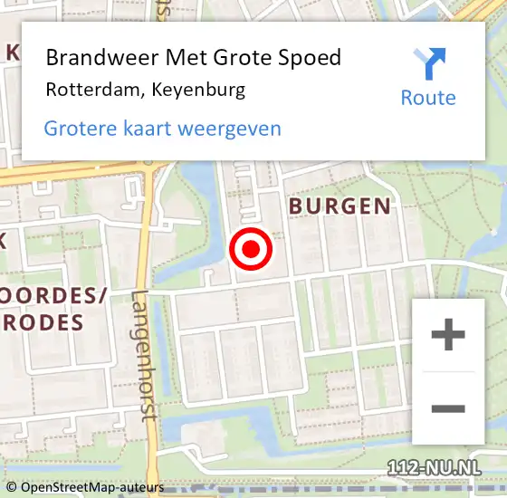 Locatie op kaart van de 112 melding: Brandweer Met Grote Spoed Naar Rotterdam, Keyenburg op 29 maart 2024 23:48
