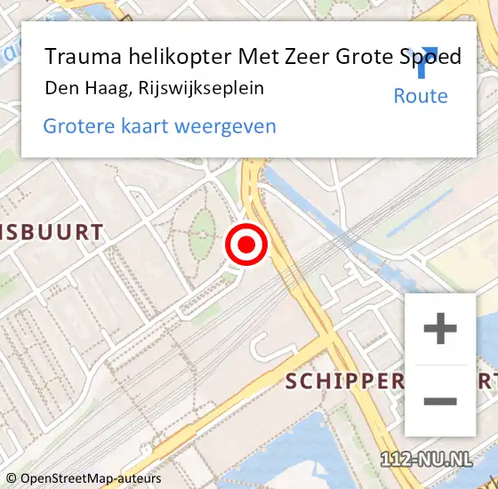 Locatie op kaart van de 112 melding: Trauma helikopter Met Zeer Grote Spoed Naar Den Haag, Rijswijkseplein op 29 maart 2024 23:59