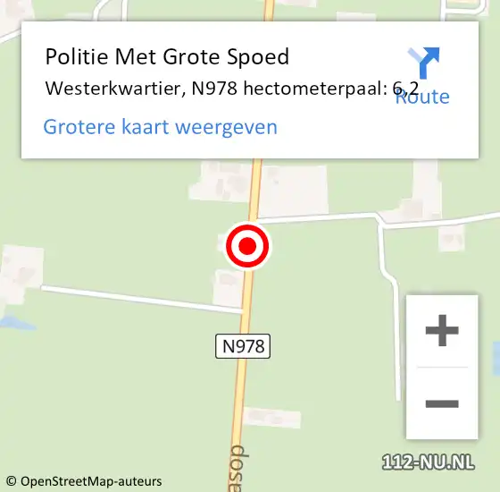 Locatie op kaart van de 112 melding: Politie Met Grote Spoed Naar Westerkwartier, N978 hectometerpaal: 6,2 op 30 maart 2024 02:01