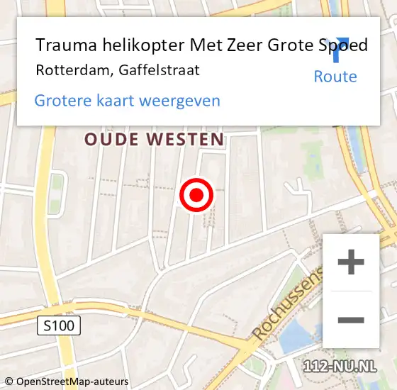 Locatie op kaart van de 112 melding: Trauma helikopter Met Zeer Grote Spoed Naar Rotterdam, Gaffelstraat op 30 maart 2024 03:34