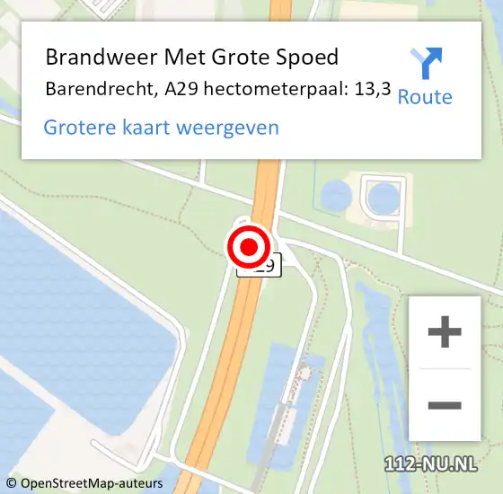 Locatie op kaart van de 112 melding: Brandweer Met Grote Spoed Naar Barendrecht, A29 hectometerpaal: 13,3 op 30 maart 2024 06:27