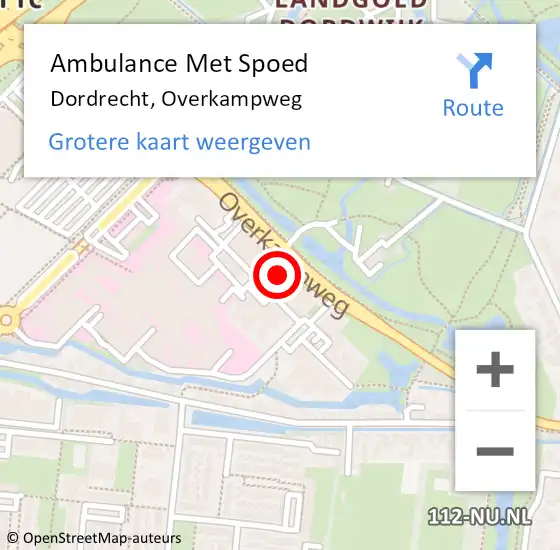 Locatie op kaart van de 112 melding: Ambulance Met Spoed Naar Dordrecht, Overkampweg op 30 maart 2024 06:58
