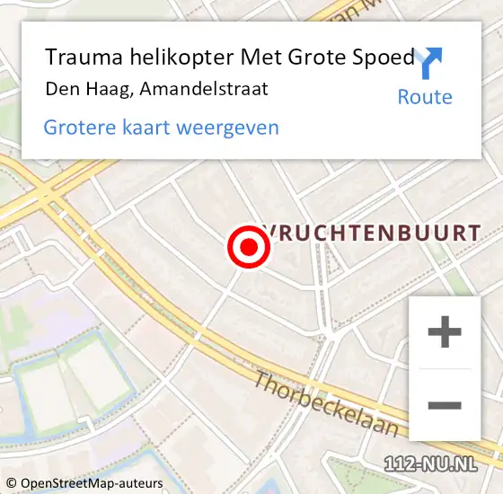 Locatie op kaart van de 112 melding: Trauma helikopter Met Grote Spoed Naar Den Haag, Amandelstraat op 30 maart 2024 07:54