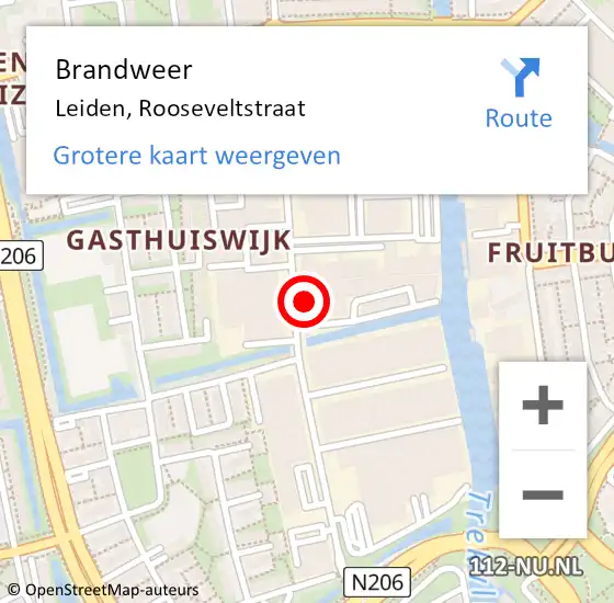 Locatie op kaart van de 112 melding: Brandweer Leiden, Rooseveltstraat op 30 maart 2024 09:38