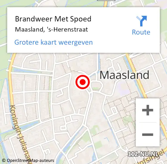 Locatie op kaart van de 112 melding: Brandweer Met Spoed Naar Maasland, 's-Herenstraat op 30 maart 2024 10:57