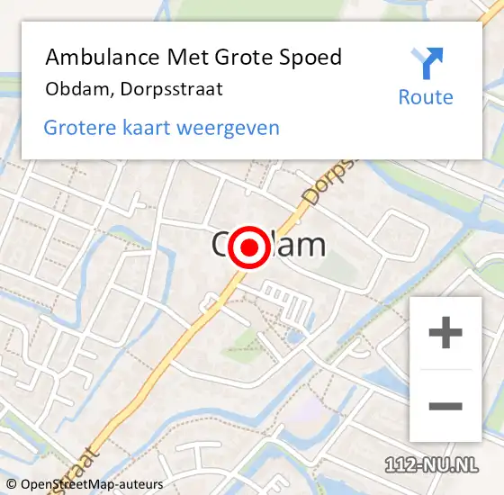 Locatie op kaart van de 112 melding: Ambulance Met Grote Spoed Naar Obdam, Dorpsstraat op 30 maart 2024 10:59