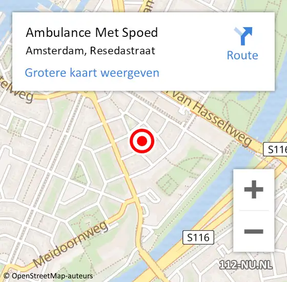 Locatie op kaart van de 112 melding: Ambulance Met Spoed Naar Amsterdam, Resedastraat op 30 maart 2024 11:21