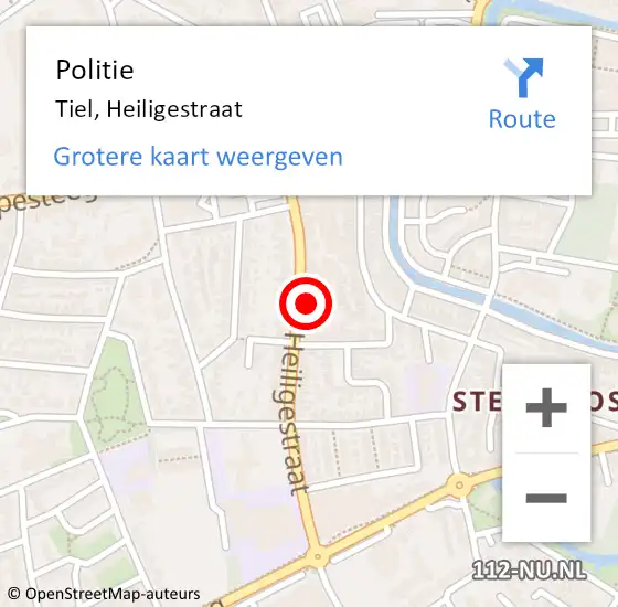 Locatie op kaart van de 112 melding: Politie Tiel, Heiligestraat op 30 maart 2024 12:26