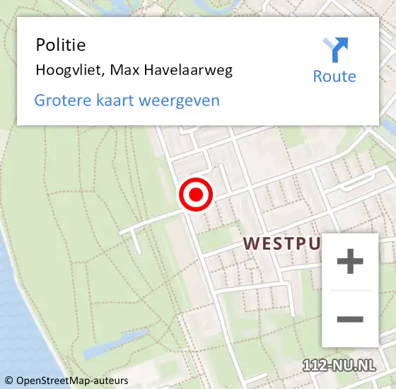 Locatie op kaart van de 112 melding: Politie Hoogvliet, Max Havelaarweg op 30 maart 2024 12:27