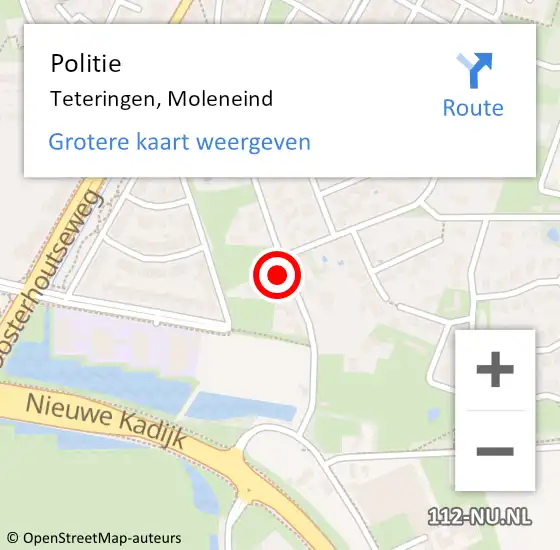 Locatie op kaart van de 112 melding: Politie Teteringen, Moleneind op 30 maart 2024 12:52