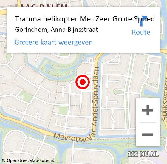 Locatie op kaart van de 112 melding: Trauma helikopter Met Zeer Grote Spoed Naar Gorinchem, Anna Bijnsstraat op 30 maart 2024 14:14