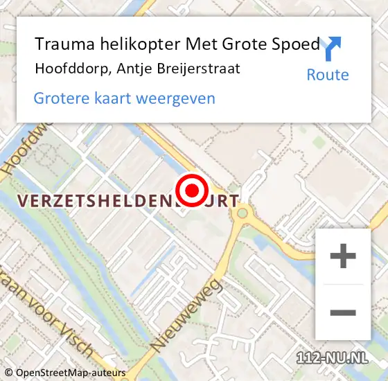 Locatie op kaart van de 112 melding: Trauma helikopter Met Grote Spoed Naar Hoofddorp, Antje Breijerstraat op 30 maart 2024 14:29