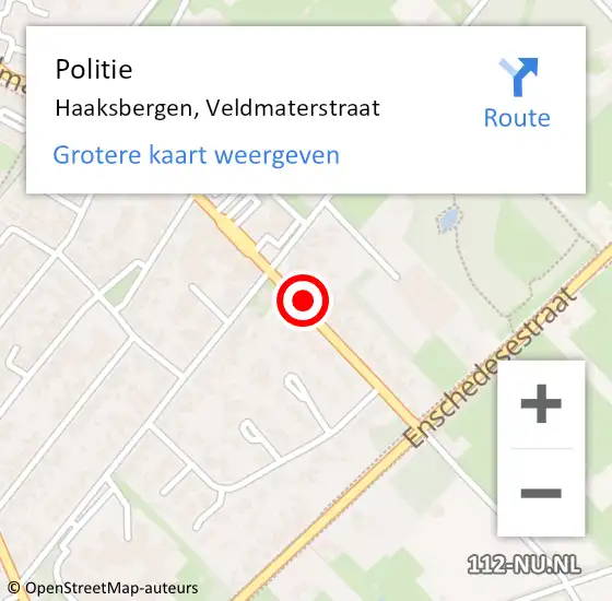 Locatie op kaart van de 112 melding: Politie Haaksbergen, Veldmaterstraat op 30 maart 2024 15:08