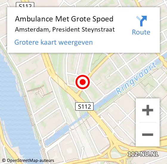Locatie op kaart van de 112 melding: Ambulance Met Grote Spoed Naar Amsterdam, President Steynstraat op 30 maart 2024 18:21