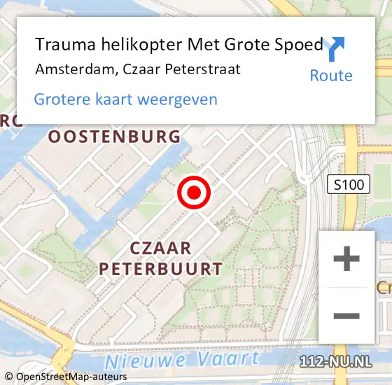 Locatie op kaart van de 112 melding: Trauma helikopter Met Grote Spoed Naar Amsterdam, Czaar Peterstraat op 30 maart 2024 19:00