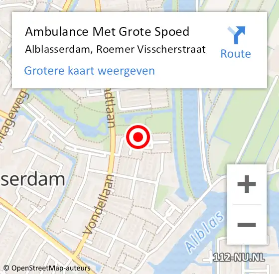 Locatie op kaart van de 112 melding: Ambulance Met Grote Spoed Naar Alblasserdam, Roemer Visscherstraat op 30 september 2014 19:11