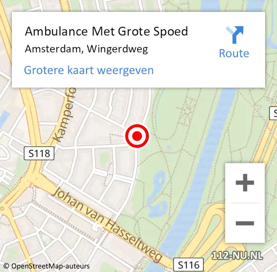 Locatie op kaart van de 112 melding: Ambulance Met Grote Spoed Naar Amsterdam, Wingerdweg op 30 september 2014 19:19
