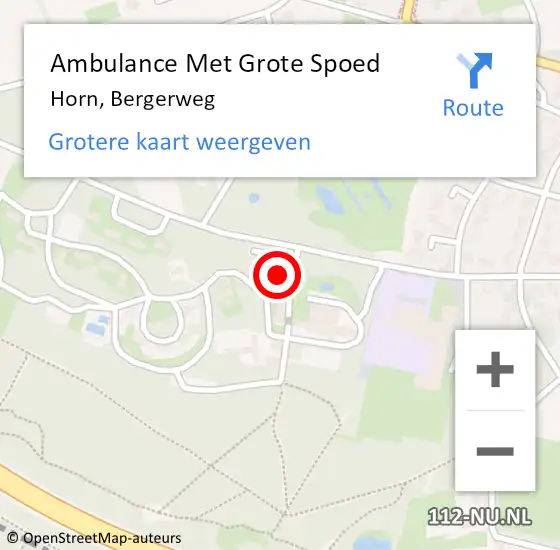 Locatie op kaart van de 112 melding: Ambulance Met Grote Spoed Naar Horn, Bergerweg op 30 maart 2024 22:57