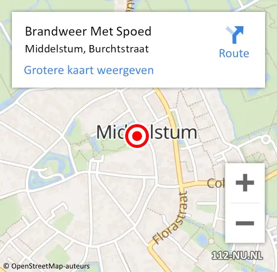 Locatie op kaart van de 112 melding: Brandweer Met Spoed Naar Middelstum, Burchtstraat op 30 maart 2024 23:02