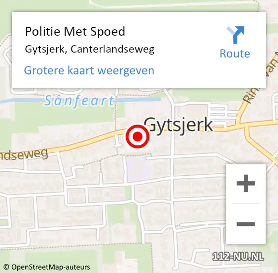 Locatie op kaart van de 112 melding: Politie Met Spoed Naar Gytsjerk, Canterlandseweg op 30 maart 2024 23:04
