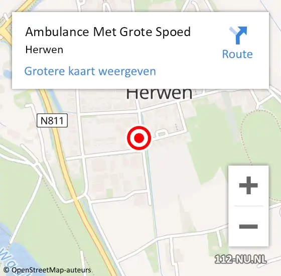 Locatie op kaart van de 112 melding: Ambulance Met Grote Spoed Naar Herwen op 31 maart 2024 00:11