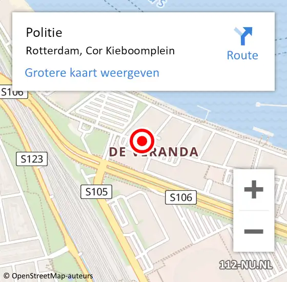 Locatie op kaart van de 112 melding: Politie Rotterdam, Cor Kieboomplein op 31 maart 2024 00:36