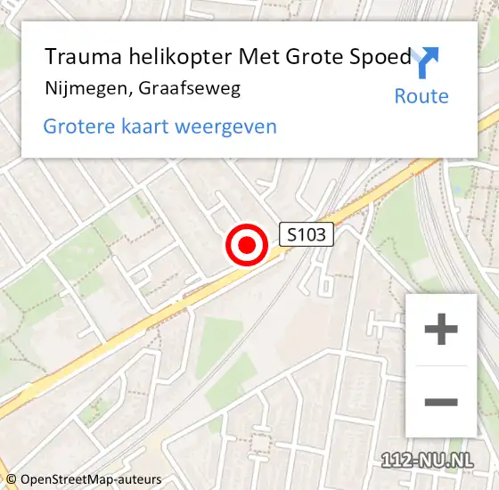 Locatie op kaart van de 112 melding: Trauma helikopter Met Grote Spoed Naar Nijmegen, Graafseweg op 31 maart 2024 00:47