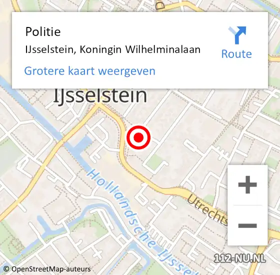 Locatie op kaart van de 112 melding: Politie IJsselstein, Koningin Wilhelminalaan op 31 maart 2024 04:06