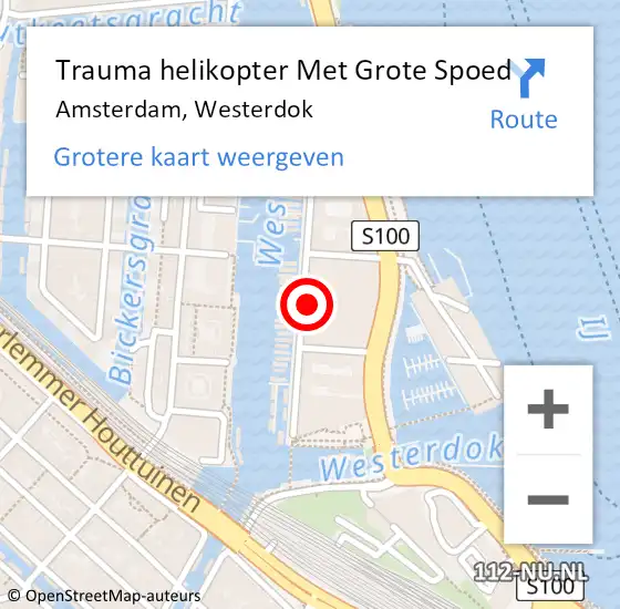 Locatie op kaart van de 112 melding: Trauma helikopter Met Grote Spoed Naar Amsterdam, Westerdok op 31 maart 2024 05:16