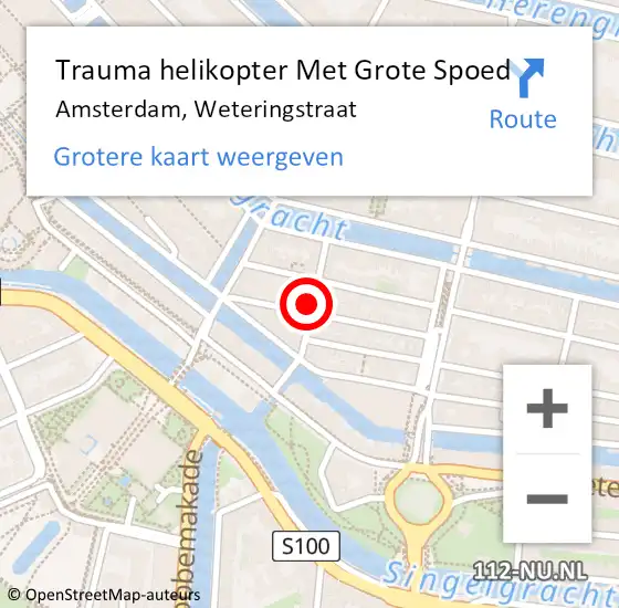 Locatie op kaart van de 112 melding: Trauma helikopter Met Grote Spoed Naar Amsterdam, Weteringstraat op 31 maart 2024 05:41