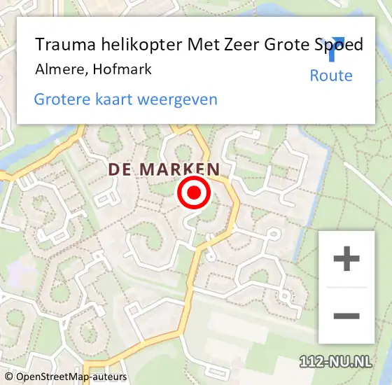 Locatie op kaart van de 112 melding: Trauma helikopter Met Zeer Grote Spoed Naar Almere, Hofmark op 31 maart 2024 05:46