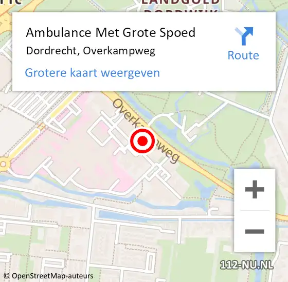 Locatie op kaart van de 112 melding: Ambulance Met Grote Spoed Naar Dordrecht, Overkampweg op 31 maart 2024 06:46