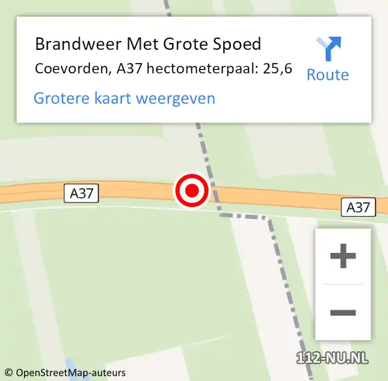 Locatie op kaart van de 112 melding: Brandweer Met Grote Spoed Naar Coevorden, A37 hectometerpaal: 25,6 op 31 maart 2024 09:03
