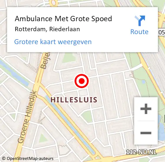 Locatie op kaart van de 112 melding: Ambulance Met Grote Spoed Naar Rotterdam, Riederlaan op 31 maart 2024 09:42